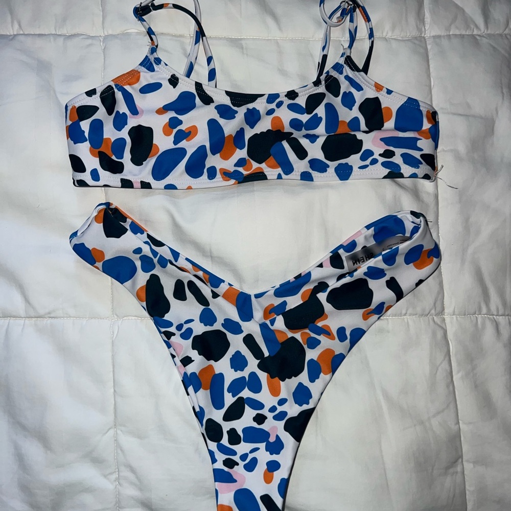 SHEIN Blue and Orange Patterned Bikini